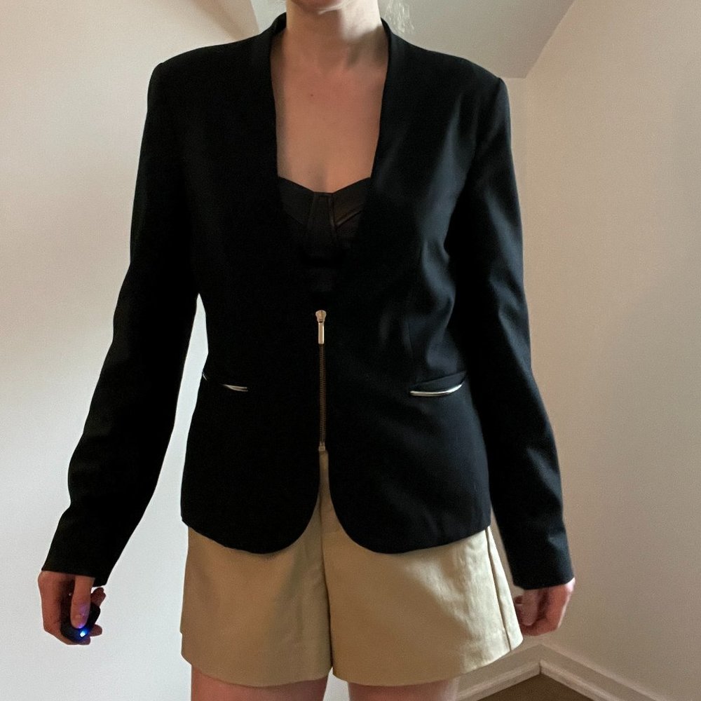 Zara black blazer with zipper and metal details